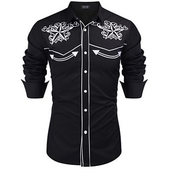 COOFANDY Cowboy Shirts for Men Long Sleeve Western Shirt Embroidered Button Up Shirts