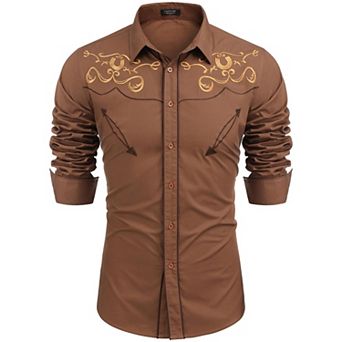 COOFANDY Cowboy Shirts for Men Long Sleeve Western Shirt Embroidered Button Up Shirts