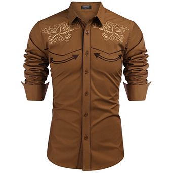 COOFANDY Cowboy Shirts for Men Long Sleeve Western Shirt Embroidered Button Up Shirts