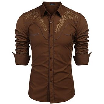 COOFANDY Cowboy Shirts for Men Long Sleeve Western Shirt Embroidered Button Up Shirts