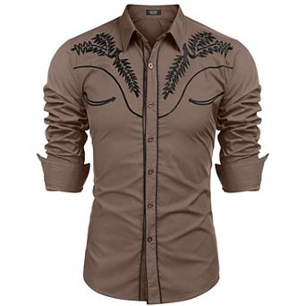 COOFANDY Cowboy Shirts for Men Long Sleeve Western Shirt Embroidered Button Up Shirts