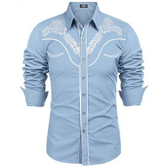 COOFANDY Cowboy Shirts for Men Long Sleeve Western Shirt Embroidered Button Up Shirts