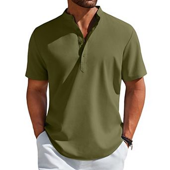 COOFANDY Men' Henley Shirt Short Sleeve Casual T-Shirt Summer Beach Hippie Henley Tee Shirt