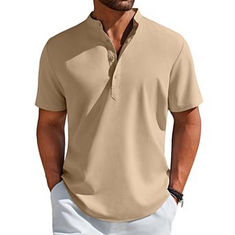 COOFANDY Men' Henley Shirt Short Sleeve Casual T-Shirt Summer Beach Hippie Henley Tee Shirt