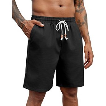 COOFANDY Men Linen Shorts Summer Drawstring Elastic Waist Casual Lightweight Beach Shorts