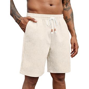 COOFANDY Men Linen Shorts Summer Drawstring Elastic Waist Casual Lightweight Beach Shorts