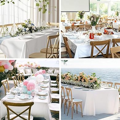 White Polyester Rectangle Tablecloth Washable Cover for Parties & Banquets