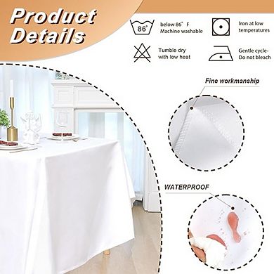 White Polyester Rectangle Tablecloth Washable Cover for Parties & Banquets