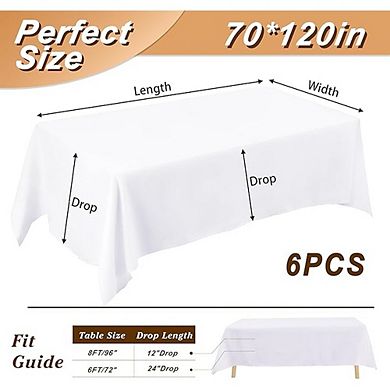 White Polyester Rectangle Tablecloth Washable Cover for Parties & Banquets