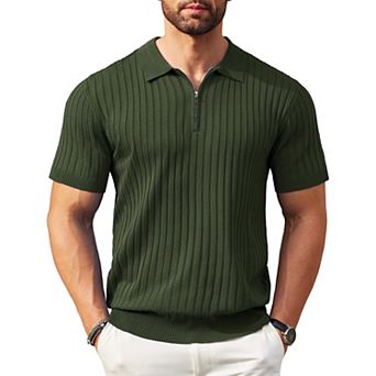 COOFANDY Men' Zipper Polo Shirts Short Sleeve Ribbed Knit Polo T Shirts Fashion Casual Golf Shirts