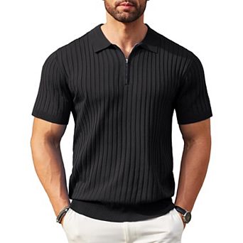 COOFANDY Men' Zipper Polo Shirts Short Sleeve Ribbed Knit Polo T Shirts Fashion Casual Golf Shirts