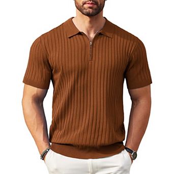 COOFANDY Men' Zipper Polo Shirts Short Sleeve Ribbed Knit Polo T Shirts Fashion Casual Golf Shirts