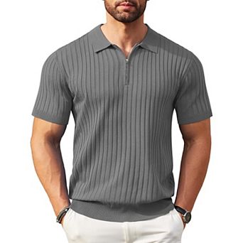 COOFANDY Men' Zipper Polo Shirts Short Sleeve Ribbed Knit Polo T Shirts Fashion Casual Golf Shirts