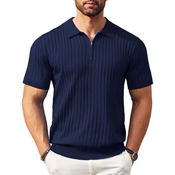 COOFANDY Men' Zipper Polo Shirts Short Sleeve Ribbed Knit Polo T Shirts Fashion Casual Golf Shirts