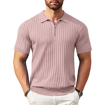 COOFANDY Men' Zipper Polo Shirts Short Sleeve Ribbed Knit Polo T Shirts Fashion Casual Golf Shirts