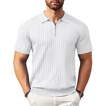 COOFANDY Men' Zipper Polo Shirts Short Sleeve Ribbed Knit Polo T Shirts Fashion Casual Golf Shirts