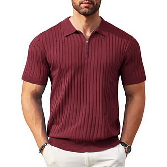COOFANDY Men' Zipper Polo Shirts Short Sleeve Ribbed Knit Polo T Shirts Fashion Casual Golf Shirts