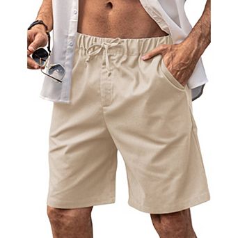 COOFANDY Men Linen Short Casual Elastic Waist Shorts Relaxed Fit Summer Beach Shorts
