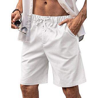 COOFANDY Men Linen Short Casual Elastic Waist Shorts Relaxed Fit Summer Beach Shorts