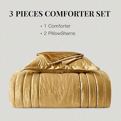 Luxury Velvet Comforter Set Striped Fluffy All Season Bedding