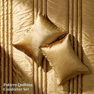 Luxury Velvet Comforter Set Striped Fluffy All Season Bedding