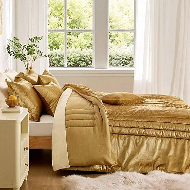 Luxury Velvet Comforter Set Striped Fluffy All Season Bedding