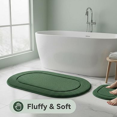 2 Piece Luxury Microfiber Bathroom Rug Set Soft Absorbent Non Slip Machine Washable
