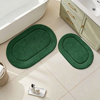 2 pc Luxury Microfiber Bathroom Rug Set Soft Absorbent Non Slip Machine Washable