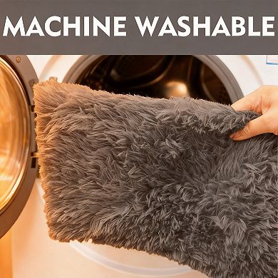 3 Piece Shaggy Bathroom Rugs Set Non-slip Water Absorbent Soft Washable