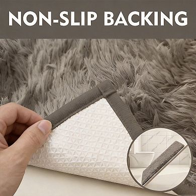 3 Piece Shaggy Bathroom Rugs Set Non-slip Water Absorbent Soft Washable