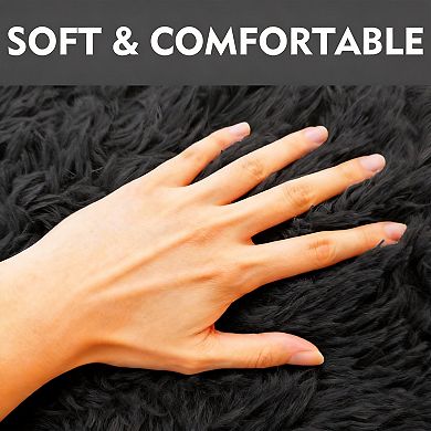 3 Piece Shaggy Bathroom Rugs Set Non-slip Water Absorbent Soft Washable