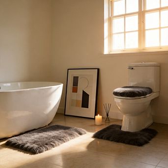 3 pc Shaggy Bathroom Rugs Set Non-slip Water Absorbent Soft Washable