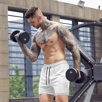 COOFANDY Men' 2 Pack Gym Workout Shorts Quick Dry 2 in 1 Bodybuilding Training Running Athletic