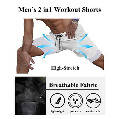 COOFANDY Men' 2 Pack Gym Workout Shorts Quick Dry 2 in 1 Bodybuilding Training Running Athletic