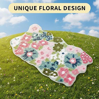 Wildflower Floral Bathroom Rug Tufted Non Slip Soft Washable Bath Mat
