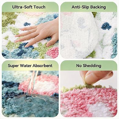 Wildflower Floral Bathroom Rug Tufted Non Slip Soft Washable Bath Mat