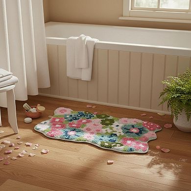 Wildflower Floral Bathroom Rug Tufted Non Slip Soft Washable Bath Mat