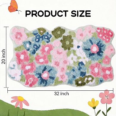 Wildflower Floral Bathroom Rug Tufted Non Slip Soft Washable Bath Mat