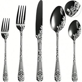 Damask Rose Stainless Steel 20 pc Flatware Set Dishwasher Safe Mirror Polish