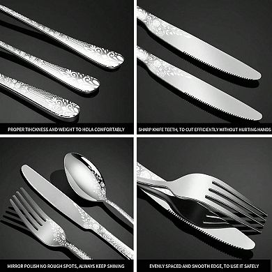 40-Piece Flower-Etched Stainless Flatware Set Service for 8