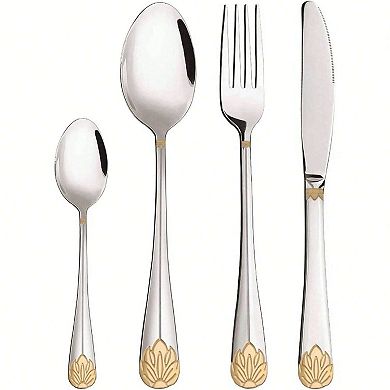 24-Piece Gold-Lotus Flatware Set for 6 Stainless Steel Dining