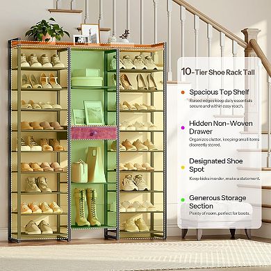 Vertical Shoe Storage Organizer with 10 Shelves for Entryway, Closet, or Garage
