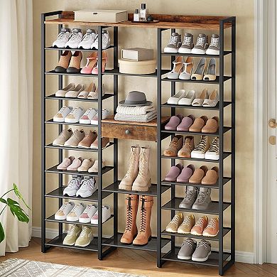 Vertical Shoe Storage Organizer with 10 Shelves for Entryway, Closet, or Garage