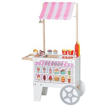 Kids Ice Cream Cart Toy with Hot Dog Stand, 25 Pretend Food Pieces