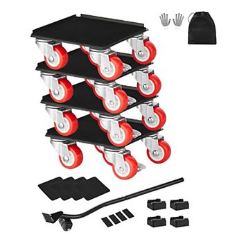 Set of 4 Heavy Duty Furniture Dolly with Carbon Steel Frame, Non-Slip Pads, and Dual Brakes