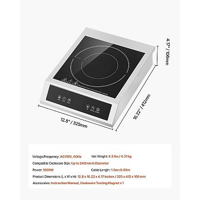 Portable 1800W Induction Cooktop with 9 Heat Levels and Timer