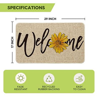 Sunflower Doormat Spring Summer Decor Low-profile Rug Indoor Outdoor 17x29
