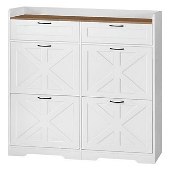 Slim Shoe Cabinet with 4 Flip Drawers and Adjustable Shelves for Entryway Storage