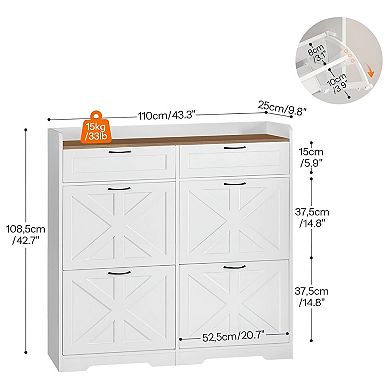 Slim Shoe Cabinet with 4 Flip Drawers and Adjustable Shelves for Entryway Storage