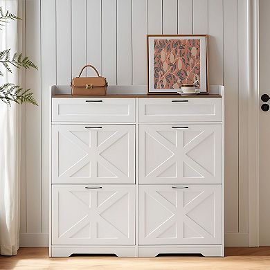 Slim Shoe Cabinet with 4 Flip Drawers and Adjustable Shelves for Entryway Storage